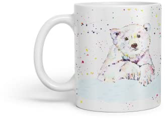 Vixar Taza de colores con diseño de oso polar, diseño de acuarela, regalo de cumpleaños, trabajo, oficina, té, café (blanco)