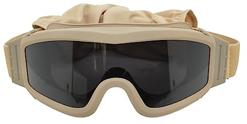 VBESTLIFE Wüstenbrille, Winddicht, Sanddicht, Outdoor-Fahrradbrille, Brille mit 2 Gläsern, Khaki