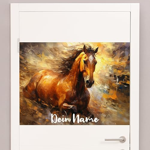 GRAZDesign Türaufkleber Pferd Poster mit Namen | Teenager Kinderzimmer Jugendzimmer personalisiert, Neonfarben Pferdeposter, Fantasy, Wandtattoo Jugendliche Wand Tür Deko