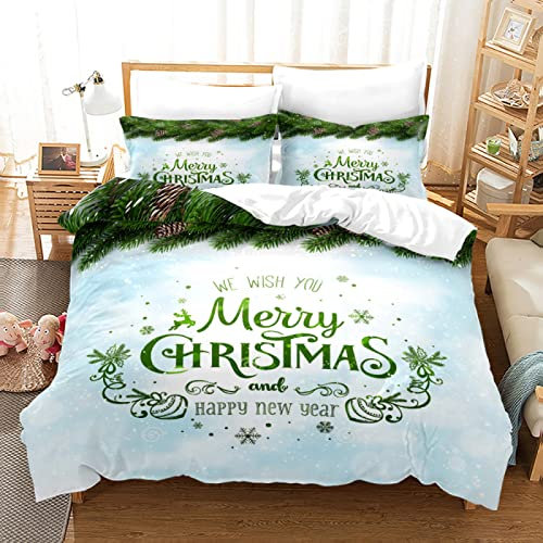OrcoW Bettwäsche Weihnachten Weihnachts Wintermotiv Weihnachtsmotiv Bügelfreie Bettwäsche Bettwäsche Kinder 135X200 Microfaser Mit 2 Kissenbezügen 80X80Cm Weich Bequem