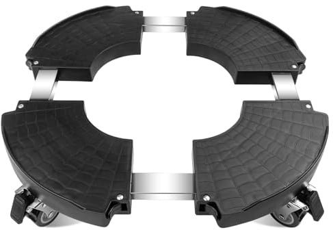 Fousenuk Porte Plante a Roulettes Réglable 40-58.5cm, Support de Pot de Fleur Rond Capacité Charge 250 kg, Plateau Roulant Noir avec Roues 360 °, Chariot Plantes pour Intérieur Extérieur Maison Jardin