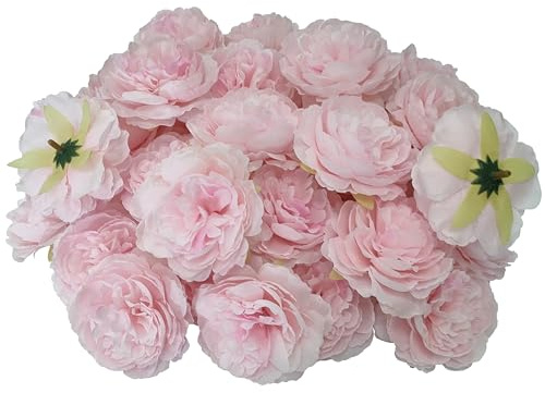 ARTIFIPLANT Lot de 40 têtes de rose artificielles en soie pour loisirs créatifs, 8,4 cm, rose clair - Têtes de rose satinée sans tige pour loisirs créatifs, bouquet d'artisanat (rose clair)