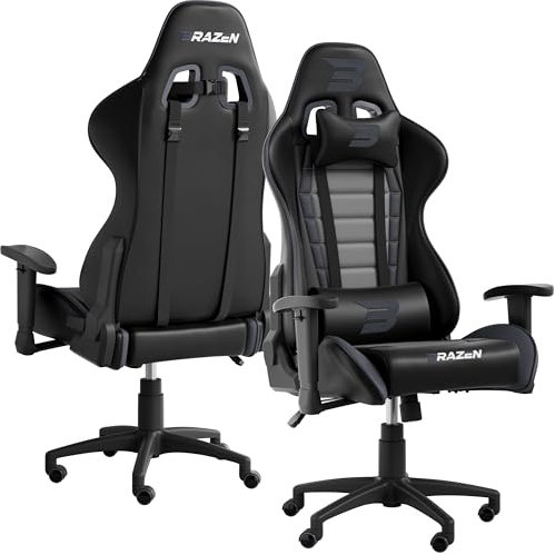BraZen Venom Ergonomic PC Office Computer Adult Gaming Chair for Adults PC Office Computer Adults Gaming Chairs for Adult Gamers Chairs Video Game Gamer Ergonomic - Grey Black