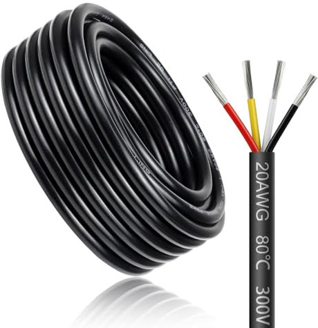 Cavo elettrico da 30 metri, 20 AWG, 4 x 0,5 mm², 4 cavi da 5 V/12 V/24 V/300 V, cavo di alimentazione in rame stagnato, flessibile e morbido, a bassa impedenza, resistenza alle alte temperature
