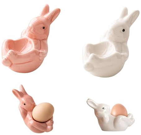 Portauovo pasquale, tazza per uova di Pasqua, coniglio, Pasqua, in ceramica, divertente, in porcellana, in ceramica, per decorazione pasquale (2 pezzi)
