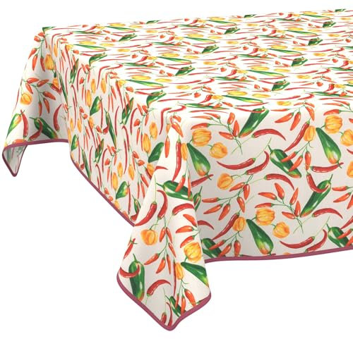 Tischdecke Stoff abwaschbar Tischtuch Tafeldecke pflegeleicht Lotuseffekt schmutz- & wasserabweisend für Indoor Outdoor Tischdecke 100x140cm mit Saum (Eingefasst) Chili