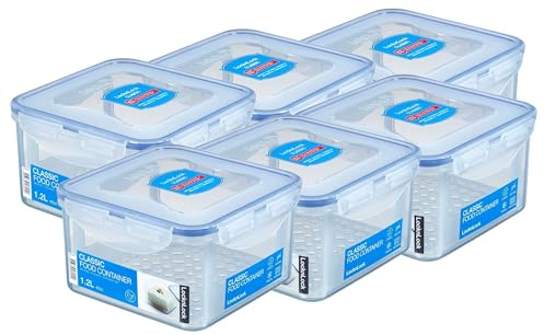 LocknLock 6er Set HPL822T Frischhaltedosen mit Serviereinsatz 1,2 Liter - Maße (LxBxH): 155 x 155 x 87 mm - Geeignete Dosen zum Einfrieren und Mikrowelle Lock and Lock Dosen Food Box Meal-Prep-Box