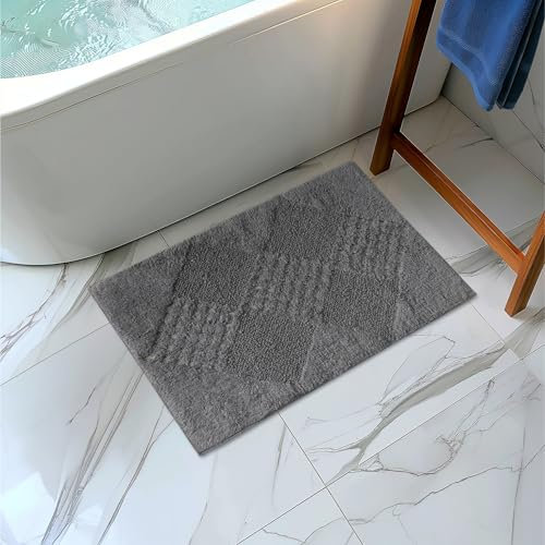 JEMIDI Badvorleger aus 100% Baumwolle - Flauschige Badematte grau - 80 x 50cm - Duschvorleger Badezimmer Teppich - Badeteppich Badematte waschbar - Badmatte Duschteppich rutschfest