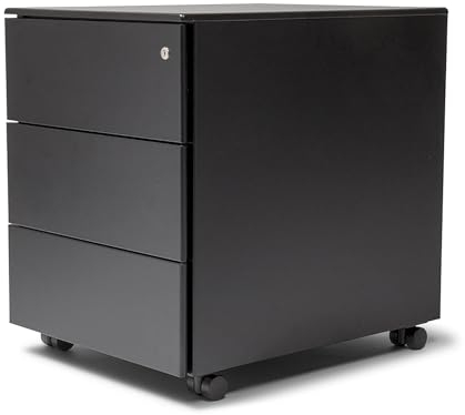 Modulor Rollcontainer aus Metall, abschließbarer Rollschrank (BxHxT: 42,2 x 53,5 x 54,2 cm) für den Schreibtisch, mit 3 Schubladen & 4 Rollen, schwarz