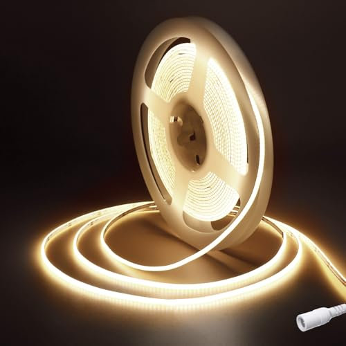 Fosingut COB LED Streifen 5m,DC12V LED Strip Naturweiß 4000k,480 LEDs/M CRI90+ Hohe Helligkeit Flexibel Band Lichtleiste Selbstklebend,2.7mm Stripes COB Bar,Küche,TV,Auto,Heim Decor(Nur Strip)