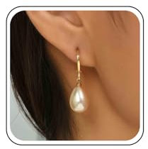 Aneneiceera Vintage Perlen Ohrring Gold Perlen Ohrringe Perle Huggie Hoop Ohrring Hochzeit Perle Tropfen Ohrringe Schmuck Für Frauen (Gold)