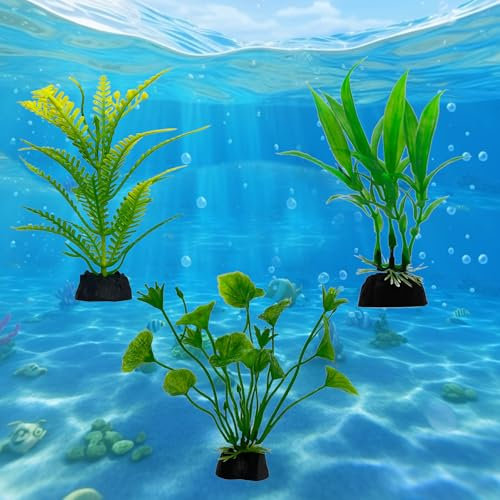 FloraMolly 3pcs Plante Aquarium, Plantes d'aquarium réalistes Faux Aquarium Artificiel Plantes décoratives-Vert