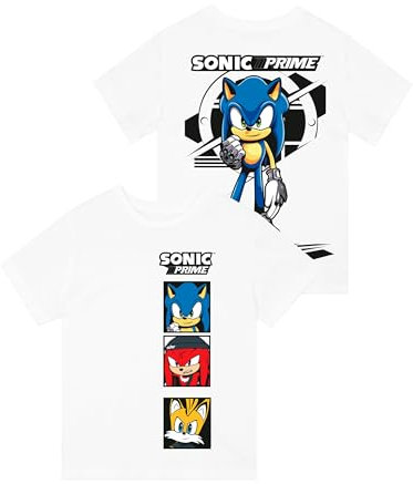 Sonic The Hedgehog Tshirt Jungen | Tails, Knuckles Und Sonic T-Shirt Kinder Jungen | Spiel Merch Für Gamer | Weiß 140