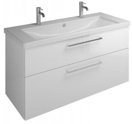 burgbad Eqio Keramik-Waschtisch mit 2 Armaturbohrungen, inklusive Waschtischunterschrank, Breite 1230mm, SEYR123F5662C0001G0146, Farbe: Eiche Dekor Urban/Eiche Dekor Urban, Griff Chrom G0146