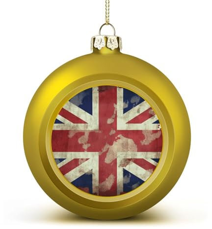 Vintage Union Jack British Flag Christmas Ball Ornaments 2.4 Inch Shatterproof Christmas Tree Decorations Balls Golden-Style Hanging Christmas Ornaments for Xmas Tree Holiday Decoration