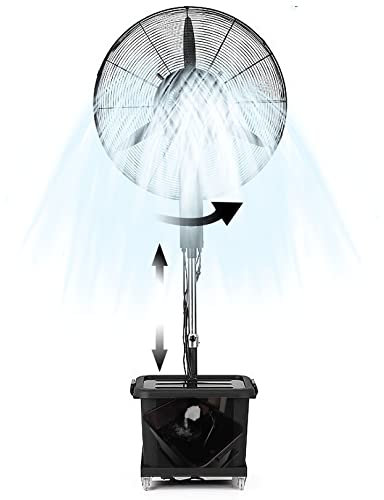 WANGXLGD Outdoor Fan Misters for Cooling, Misting 90° Oscillating Pedestal Fan, 3 Wind Modes Stand Fan with Mist, Adjustable Height, Industrial, Black (71cm/28in)