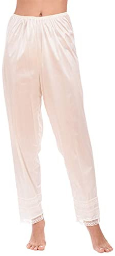 DELIMALI Women's Silk Pettipants Slip Ankle Length Snip-it Pant Liner Satin Culotte Slip Elastic Waistband Lace Sleep Pants (A-Champagne, L)