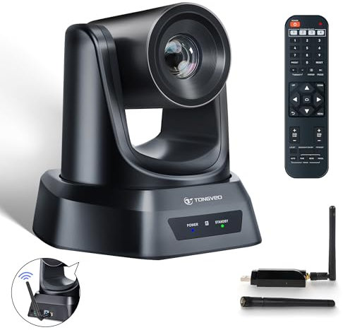 TONGVEO Cámara web inalámbrica para sala de conferencias, 20 x USB 1080P 60 fps, cámara PTZ para transmisión en vivo en iglesias, servicios religiosos, conferencias en línea, compatible con zoom,