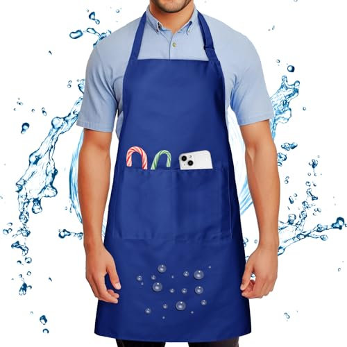 FunChaos Chef Delantales para Hombres y Mujeres Delantal Impermeable A Prueba de Aceite con 2 Bolsillos Sin Necesidad De Lavado, Delantales Ajustables para Cocina Jardinería Pintura Barbacoa, Azul