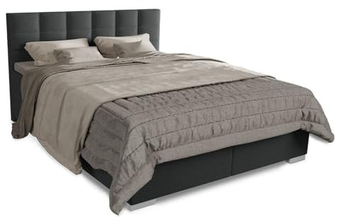 Juskys Boxspringbett Seattle 180x200 cm Dunkelgrau - Weicher Malmostoff - Inklusive Topper, gepolstertes Kopfteil - Boxspringbett für Schlafzimmer