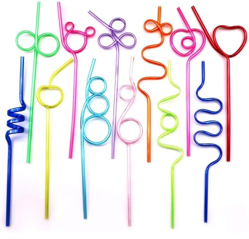 XINCHENG 12Pcs Colorful Curly Straws, Reusable Party Straws, Curly Straws for Kids, Silly Colorful Drinking Straws, Fun Varied Twists Straws for Kids, Birthday Party Supplies