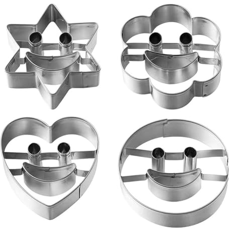 3D-Kuchenform mit Smiley-Gesicht, Edelstahl, 4 Stück, Ausstechformen zum Selbermachen, Keksausstecher für Urlaub, Keksausstecher, Ausstechformen zum Backen von Keksausstechern, Metall-Keksform