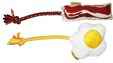 Paulde Hundespielzeug Frühstücksset – Speck & Ei Plüschspielzeug mit Seil und Quietschfunktion, Robustes Spielzeug für alle Hunde