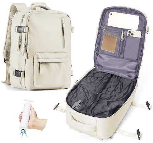 Vakuum Rucksack Handgepäck Beige Flugzeug Tasche Ryanair 40x20x25 Airbag Rucksack Vakuumsystem für Reisen Reiserucksack mit Pumpe Wasserdicht Herren Vakuum Koffer
