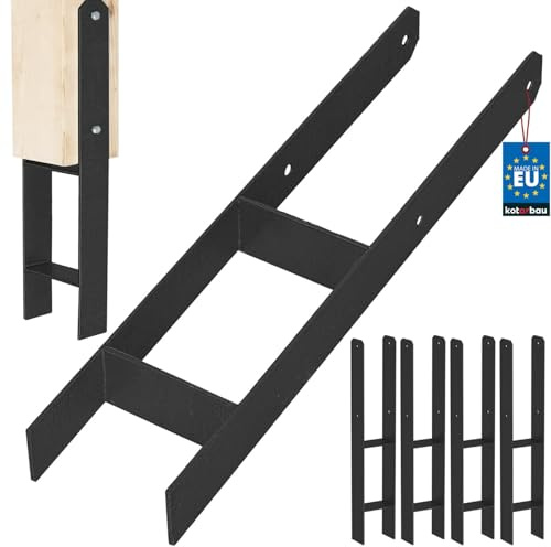 KOTARBAU® H Pfostenträger zum Einbetonieren 120x600 mm, H Anker, 4er Set | Bodenanker, Pfostenanker für Zaunpfosten & Holzbalken, Balkenschuh aus pulverbeschichtetem Stahl, Schwarz