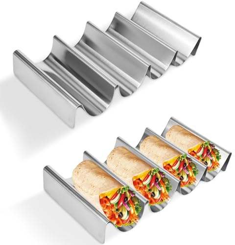 YYTECH 2 Stück Taco Halter, Edelstahl Hotdog Halter, Taco Ständer, Gewelltes Taco-Tablett Hält Familien Partys Picknick Taco Rack für Halten Tacos,Hot Dogs,Sandwiches und Pfannkuchen, Silbrig