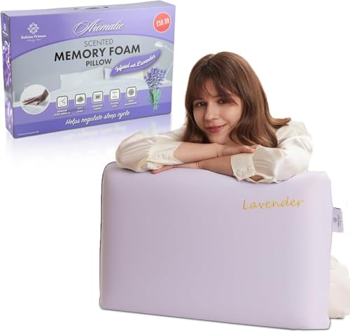 Artistic Fashionista Limited Premium Scented Memory Foam Pillow – Orthopaedic Support with Cooling Fabric, Breathable & Hypoallergenic – Anti Snore - Reduces Sleep Apnoea, stress & Anxiety (Lavender)
