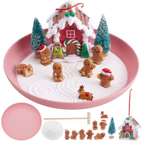 WEBEEDY Weihnachts DIY Mini Zen Garden Lebkuchenhaus Zen Garten Kit Für Den Schreibtisch Niedlicher Japanischer Desktop Sandbox Mit Sand Weihnachtsschmuck Geschenk Zu Den Feiertagen