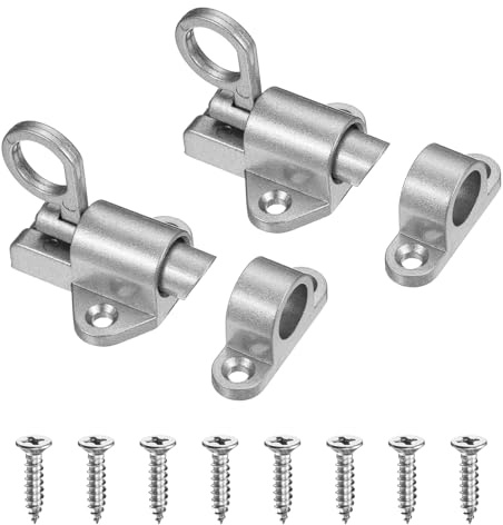 M METERXITY 2-Pack Self-Closing Latches, Resilient Bolt Latch, Silver | Aluminum Alloy, with Screws, Automatic Sliding Spring Door Lock, for Cabinet Door, Window, Gate