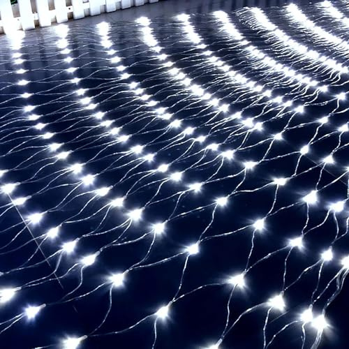 GPECTIFO Lichternetz, LED-Garten-Netzlichter, wasserdichte Lichternetz-Feennetze mit 8 Modi, verbindbare Lichterketten(Bianco,1.5x1.5m 96leds)