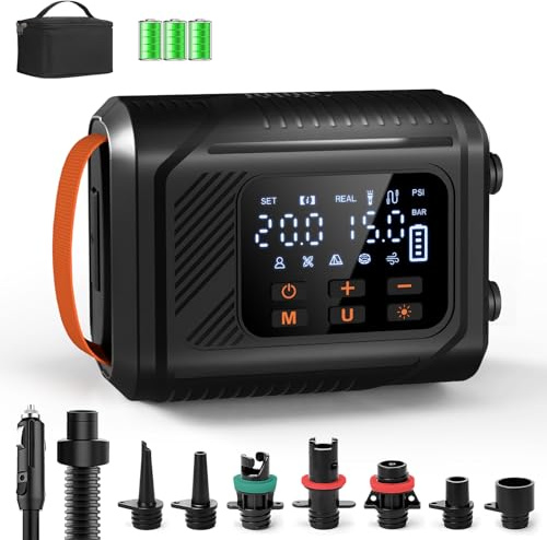 Mojimdo 2026 Premium Elektrische SUP Pumpe - 20 PSI mit Großem Digitaldisplay & LED-Licht, 5 Modi + Custom, Auto-Off & 12V Autoladung, Luftpumpe für SUP, Kajak, Luftmatratze & Camping