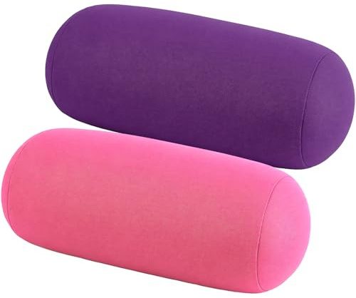 PQHIQ Nackenrollen 2er Mikroperlen Nackenkissen, 30 x 16 cm, weiche elastische Microbead Roll Pillow für Schlafen, Reisen & Büro, Nackenrolle zur komfortablen Unterstützung von Nacken, Pink & Lila