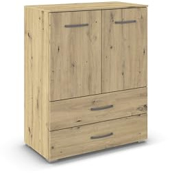 Rauch Möbel ADITIO, Kommode, Farbe Eiche Artisan, Breite 80 cm | Highboard im zeitlosen Stil, 2-türig, 2 Schubladen, Soft-Close-Funktion, für Schlafzimmer, Gästezimmer, Wohnzimmer, Garderobe