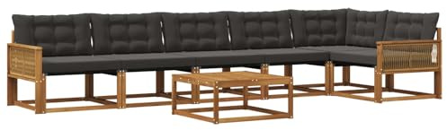 vidaXL Outdoor-Sofagarnitur mit Kissen 7 pcs Natürlich und Schwarz, Garten Sofa für draußen, modernes Lounge Set, langlebige Möbel für die Terrasse, bequemes Sitzen