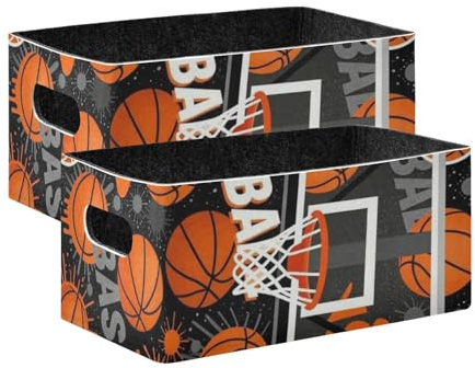 voucong Basketball Silhouettes Black Print Fabric Storage Bins 2 Pack Foldable Bin for Books, Towels, and Clothes