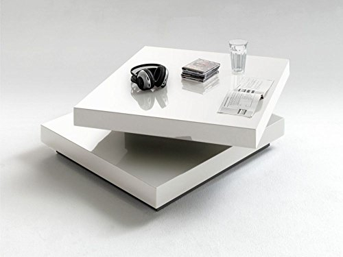Beauty.Scouts Couchtisch Rimini - Tisch, Couchtisch, Beistelltisch, Fernsehtisch, Lacktisch, Hochglanz Weiss, drehbar, 75x30x70 cm 20kg