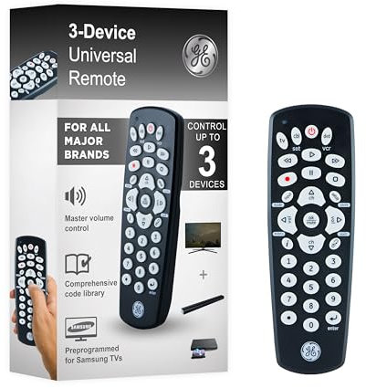 GE 34456 Télécommande Universelle pour Samsung, Vizio, LG, Sony, Sharp, Roku, Apple TV, TCL, Panasonic, Smart TV, lecteurs de Streaming, Blu-Ray, DVD, 3 appareils, Noir, 34456
