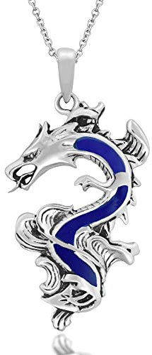AeraVida Collier avec pendentif dragon chinois incrusté de lapis-lazuli bleu légendaire en argent sterling 925