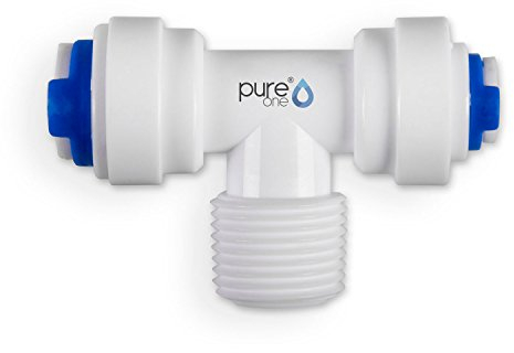 Pure One QF-07D Quick-Fitting - Schnellverbinder 1/4 x 3/8 (AG) x 3/8. Ausführung: T-Stück | T-Form. Schlauch-Zubehör für Umkehr-Osmose, Wasser-Installationen oder Kühlschranksysteme