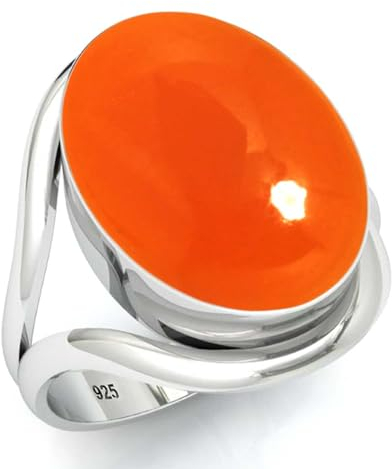 Jeweloporium 925 Silber Ringe für Damen Größe 60(19.1) Orange Echt Karneol Edelstein Jahrgang Silber Ringe Engagement Geschenk Solitär Schmuck
