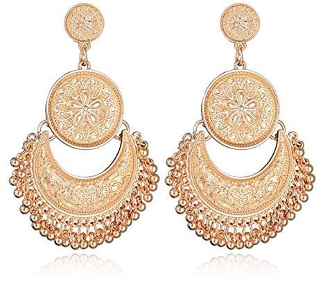 AILUOR Bohème Ethnischer Kronleuchter Quaste Hoop Ohrringe, Vintage Style Fransen Blumen Quasten baumeln Ohrringe für Frauen Lotus Mexiko Zigeuner Tropfen baumeln Ohrring für Frauen Schmuck (Gold)