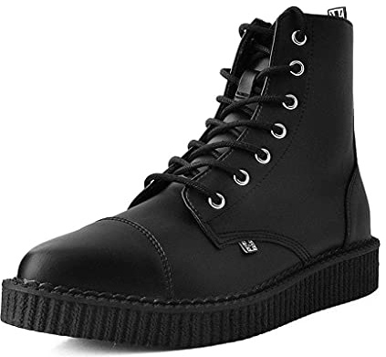 T.U.K. Black TUKskin Pointed Lace Up Creeper Boots for Men & Women, 7 Eye Low Platform Boot, US 10 Women/8 Men