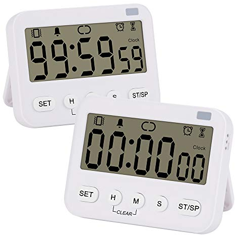 stonylab Digital Timer Clock, 2er Pack Premium Multifunktions-Digitaluhr Countdown Timer Küchenereignistimer mit Alarm, Magnetische Rückseite Big Digits Display Vibration/Taschenlampe/Sound Alarm