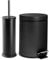 Harbour Housewares 3L Bathroom Bin & Brush Set - Matte Black - 2pc Round Stainless Steel Pedal Bin & Toilet Brush Set Slim Small Trashcan for Kitchen Waste, Bathroom Rubbish