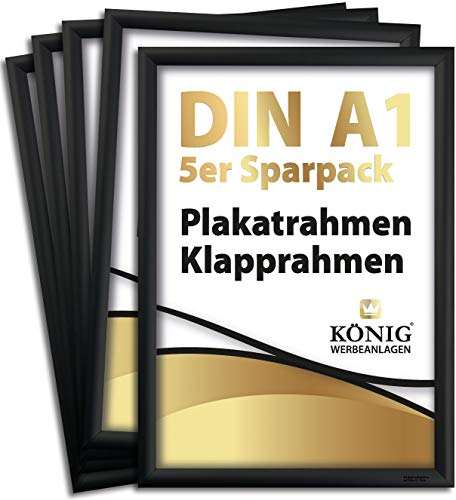 Dreifke 5 Plakatrahmen DIN A1 | 25mm Aluminium Profil, schwarz | inkl. entspiegelter Schutzscheibe | Alu Klapprahmen Wechselrahmen Posterrahmen | 5er Sparpack