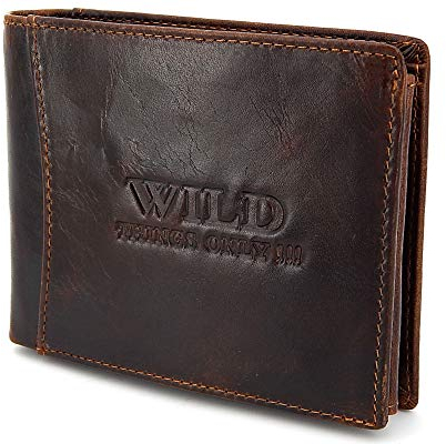 ekavale Leder Geldbörse Herren mit RFID, NFC Schutz Portemonnaie Herren Geldbeutel für Männer mit Münzfach (Braun Dunkel)